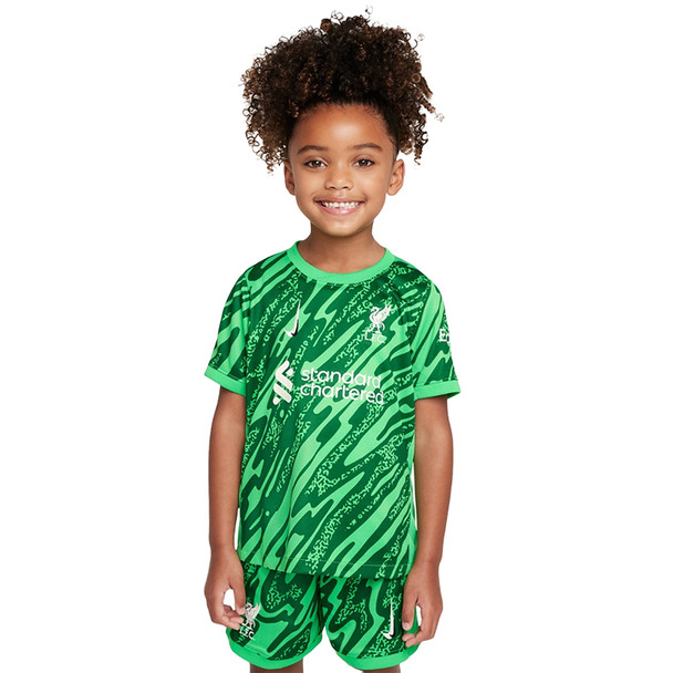 Liverpool 24/25 Kid's Green Goalkeeper Shirt and Shorts