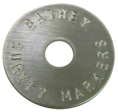 1 1/2" aluminum disc washer survey marker arc text
