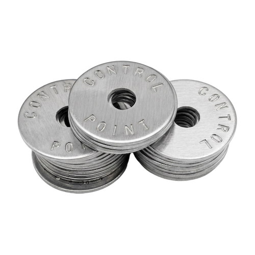 112 aluminum survey markers disc washers that say control point