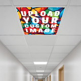 Custom Light Diffuser Panel 2x2 – Premium polycarbonate ceiling panel with full-color UV printing, showing vibrant custom artwork installed in a fluorescent light fixture.