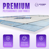 Promotional graphic showcasing fire safety certifications ASTM E84 and UL94 for polycarbonate light panels.
