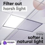 Before and after comparison showing fluorescent light with and without gray fabric cover