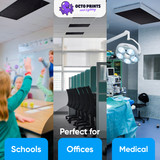 Black fabric fluorescent light covers reducing glare in school, office, and medical settings