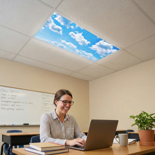 Decorative light covers in classroom