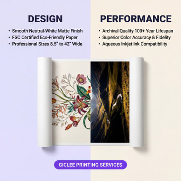 Custom giclee printing on neutral-white matte archival paper compatible with pigment inkjet printers