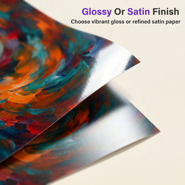 Glossy finish poster print close-up showing vibrant colors and reflective surface detail