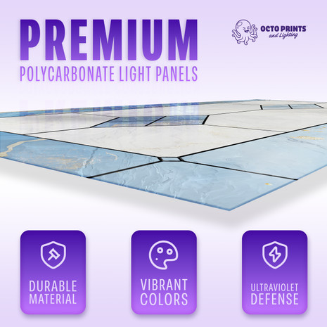 Promotional graphic showcasing fire safety certifications ASTM E84 and UL94 for polycarbonate light panels.