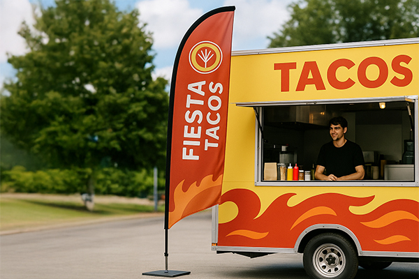 angled feather flag taco truck