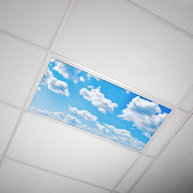 Cloud fluorescent light cover installed in a 2x4 drop ceiling fixture