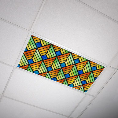 Stained Glass 001 multicolor fluorescent light cover in a 2x4 troffer