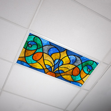 Stained Glass 003 floral fan stained glass classroom light cover