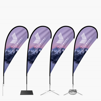 Custom teardrop flags shown on different bases