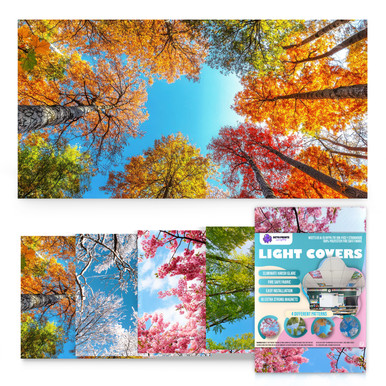 Seasons fabric light covers with autumn and spring tree canopies