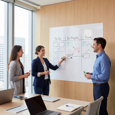 Dry erase adhesive vinyl used as an office planning board