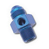 RUS670060, Fitting, Gauge Adapter, Straight, 6 AN Male to 3/8 in NPT Male, 1/8 in NPT Gauge Port, Aluminum, Blue Anodize, Each