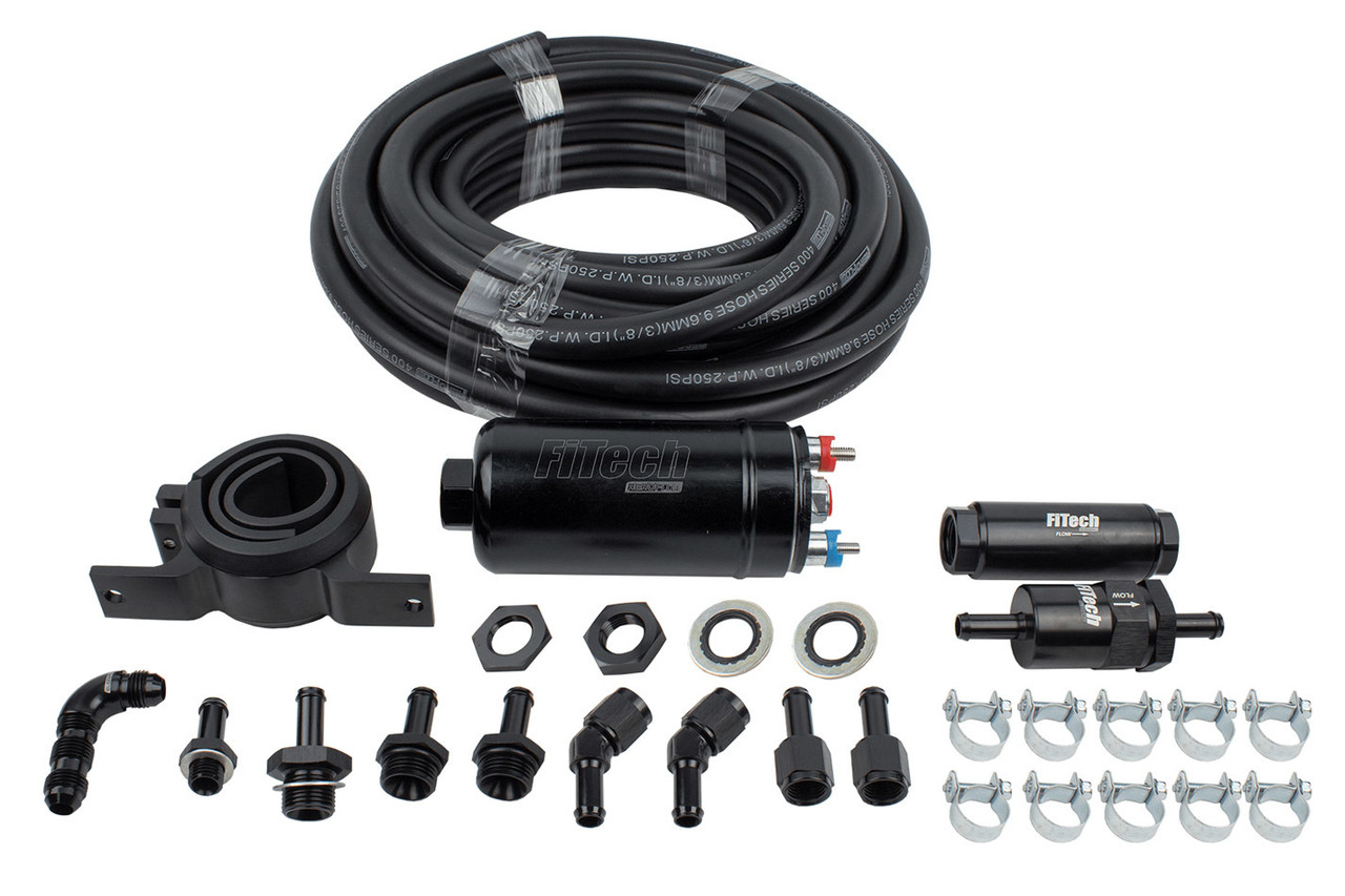 FIT50001, Fuel Pump, GO EFI, Electric, In-Line, 255 lph, 40 ft 3/8 Fuel Line / Filter / Hardware Included, Kit