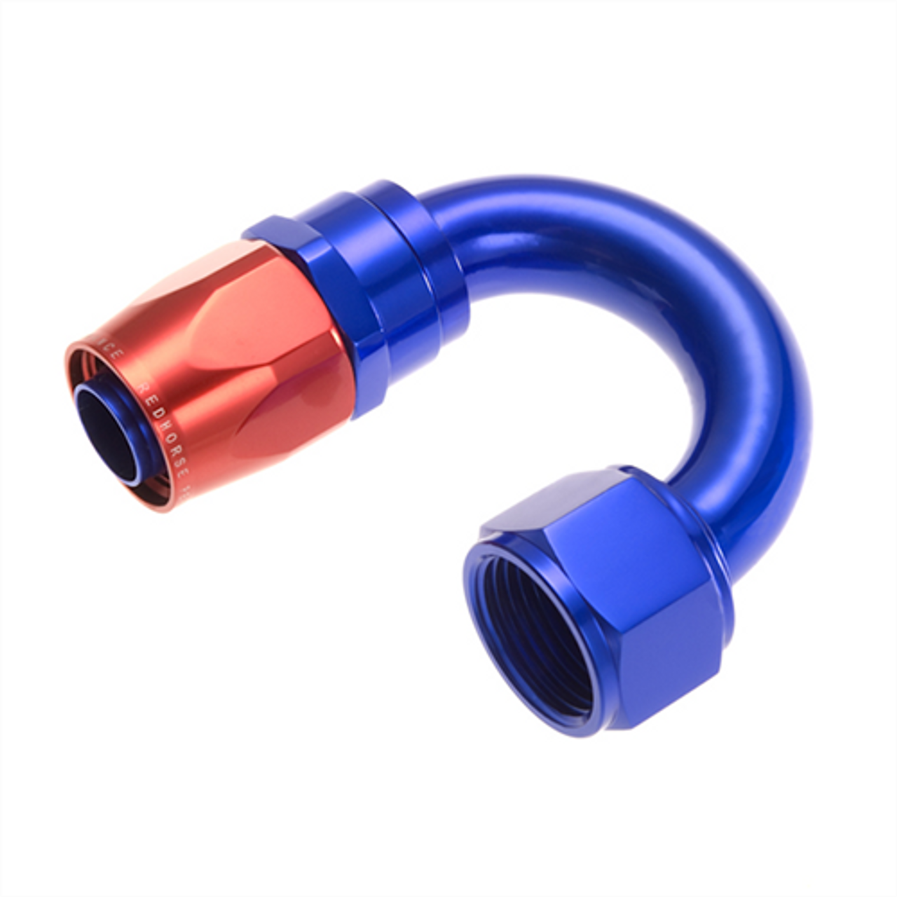 RHP1180-06-1, Hose End -06 180 degree female aluminum hose end - red&amp;blu
