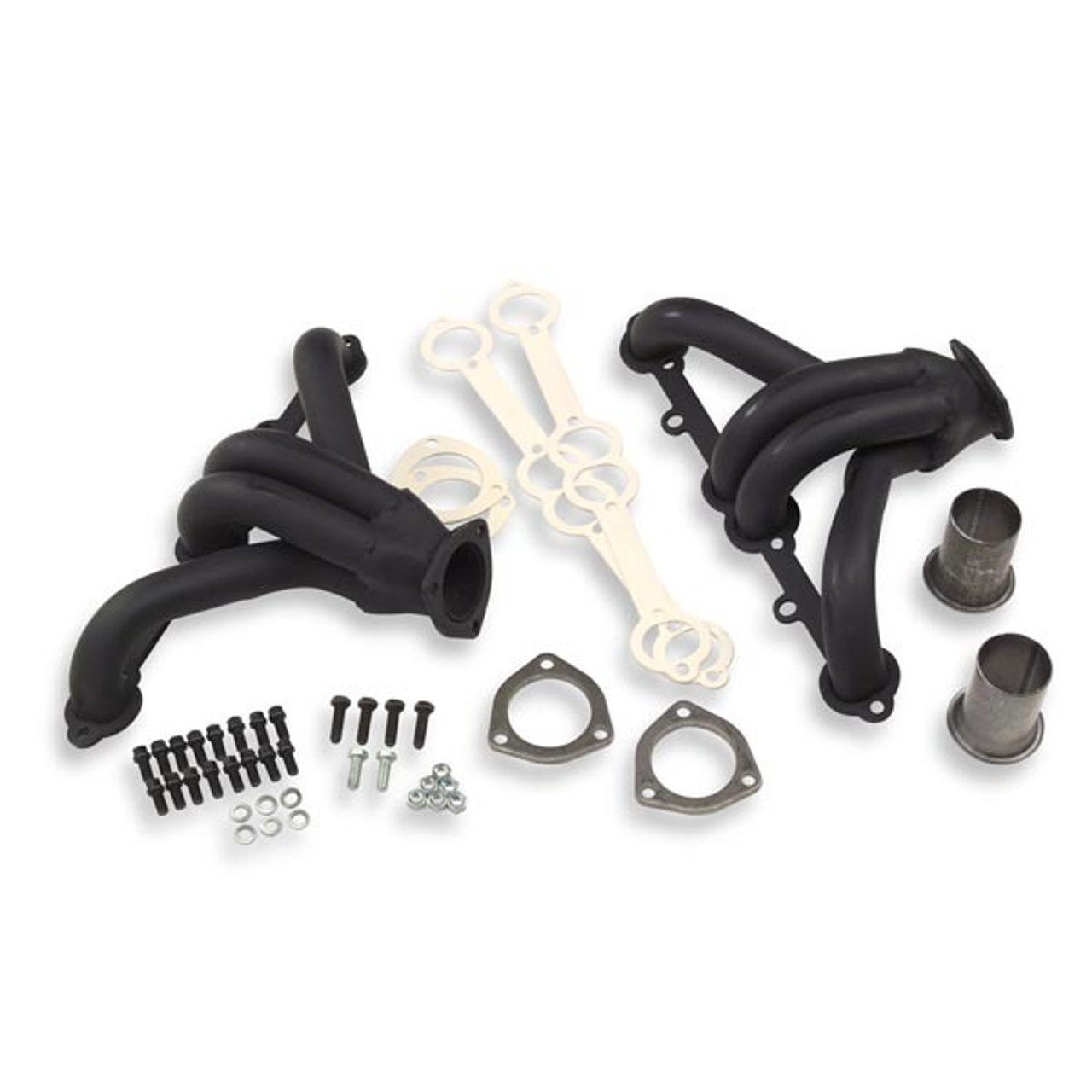 FLT11000, Headers, Block Hugger, 1-5/8 in Primary, 2-1/2 in Collector, Steel, Black Paint, Small Block Chevy, Universal, Kit