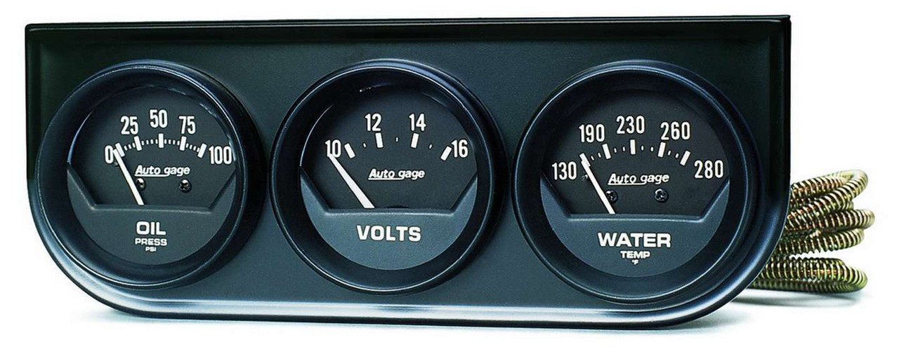 ATM2348, Gauge Panel Assembly, Auto Gage, Analog, Oil Pressure / Voltmeter / Water Temperature, 2-1/16 in Diameter, Black Face, Kit