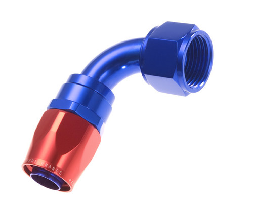 RHP1090-08-1, Hose End -08 90 degree female aluminum hose end - red&amp;blue
