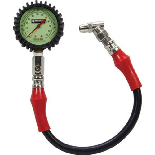 ALL44058, Tire Pressure Gauge, Glow in the Dark, 0-60 psi, Analog, 2-1/4 in Diameter, White Face, 1/2 lb Increments, Each