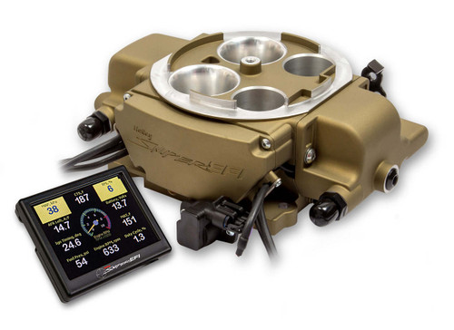 HLY550-869, Rochester Quadrajet™ (Q-Jet) 4-Barrel Fuel Injection Conversion - Self-Tuning System with Handheld EFI Controller - Classic Gold Finish