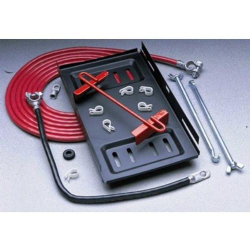TAY48000, Battery Relocation Kit, 13 x 7-1/4 in, Steel, Single Trunk Mount Tray, 2 Gauge Cables, 16 ft Red / 20 in Black, Kit