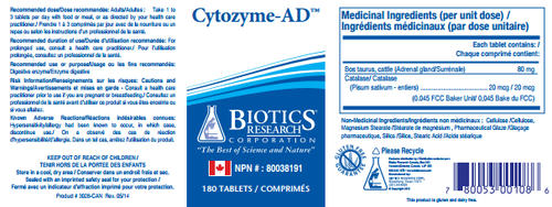 Cytozyme-AD (180 Tablets) - Glandular  Support For Adrenal Fatigue, Burnout and Low Blood Pressure-