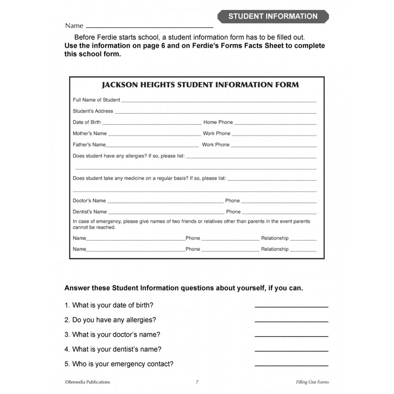 Filling Out Forms Workbook: Autism Daily Living Skills Curriculum