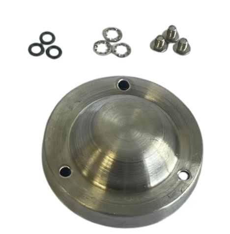 Wheel hub cap with hardware fitting upper wheel.