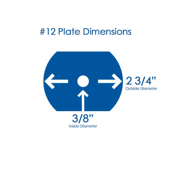 Grinder Plate #12 - 3/4 Hole w/ 2 Flat Edges, Image with Dimensions