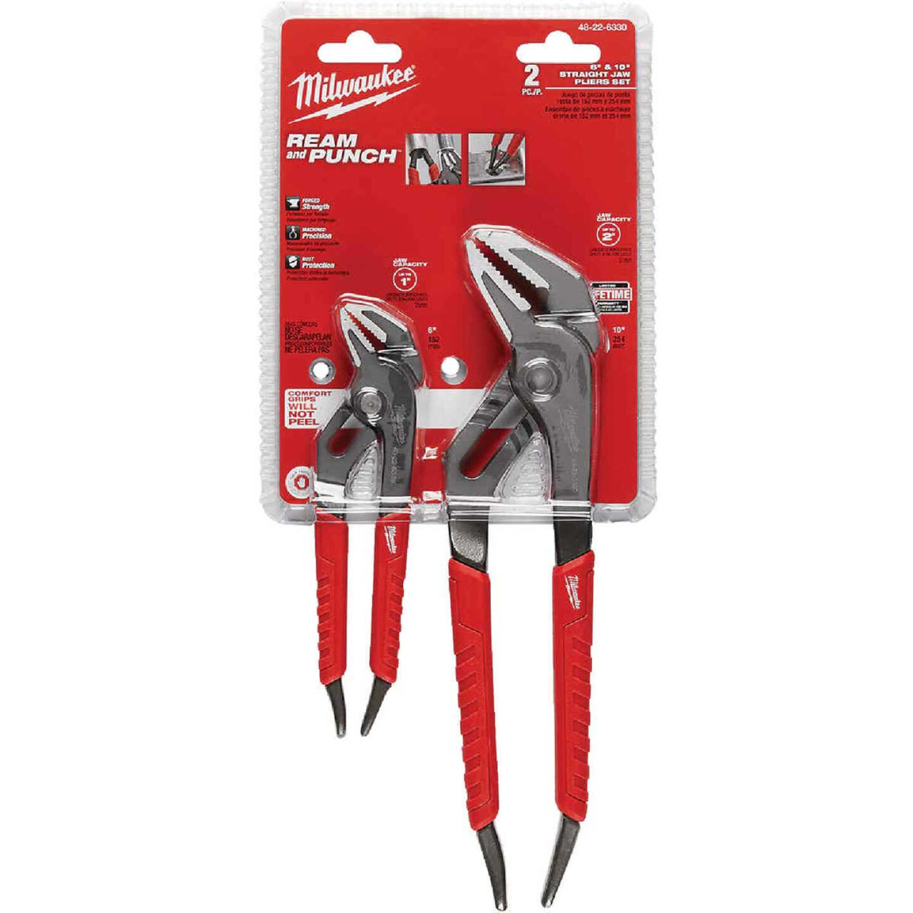 Milwaukee 6 in. and 10 in. Comfort Grip Straight Jaw Pliers Set, All  Trades Tongue & Groove Pliers