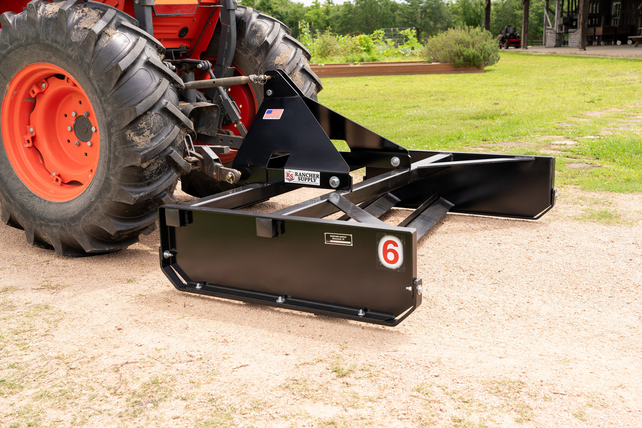 6FT Ranch Box Road Leveler – CAT 1 QA Hitch Attachments for Easily Smoothing Driveways, Filling Potholes, Washed Areas, Low Spots, and Recovering Gravel