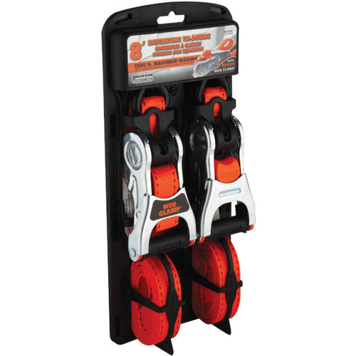 Erickson 1 In. x 8 Ft. Ratchet Strap with Web Clamp (2-Pack)
