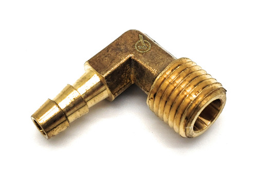 1/4" X 1/4" Hose Barb X Male NPT, 90 Degree Forged Brass Elbow, Lead-Free for Potable Water, Ice, and Beverage Applications