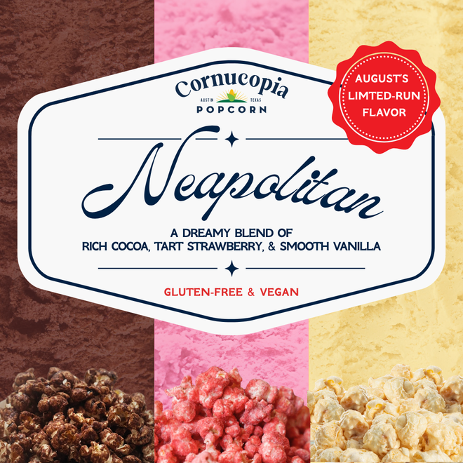 AUGUST LIMITED RUN: Neapolitan Popcorn (or is it ice cream)