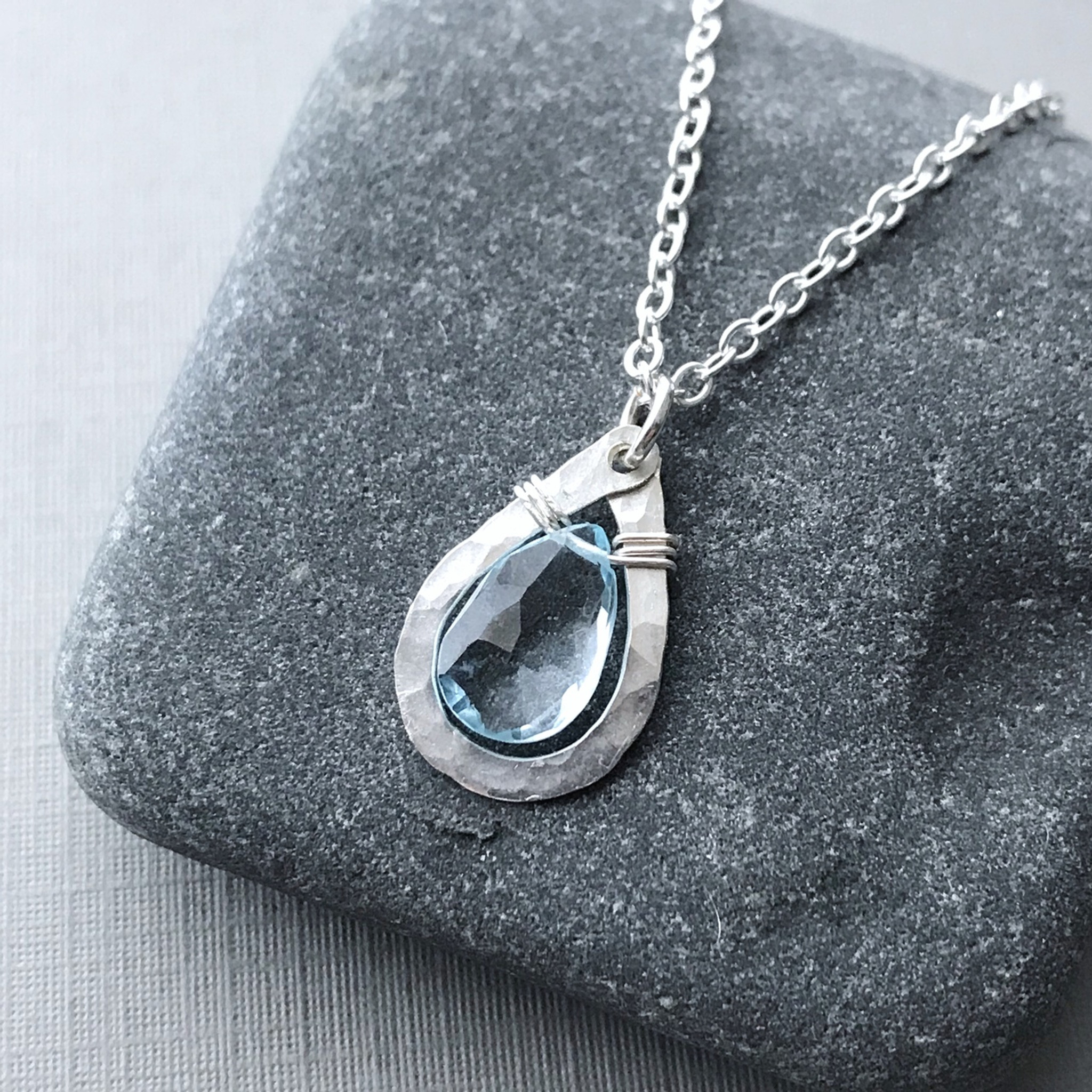 Aquamarine Necklace, March Teardrop Birthstone Necklace – Susabella