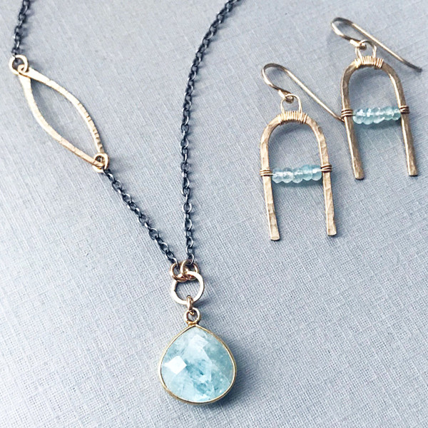 Horseshoe Earrings with Aquamarine