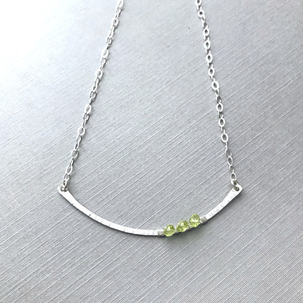 Curved Bar Necklace (Large) with Birthstones