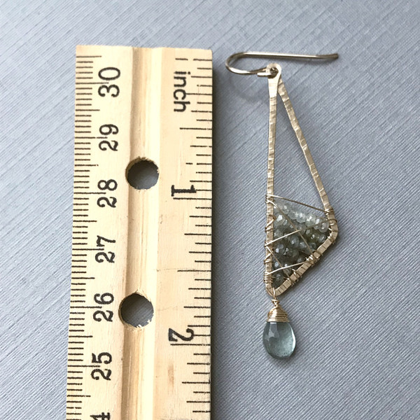 Abstract Triangle Earrings with Ombré Moss Aquamarine