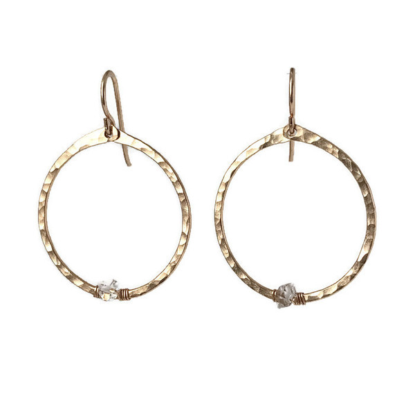 Circle Hoops-  Herkimer Diamonds and Gold