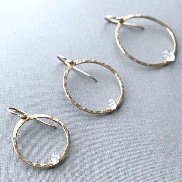 Circle Hoops-  Herkimer Diamonds and Gold