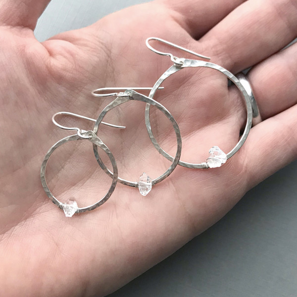 Circle Hoops- Herkimer Diamonds and Silver