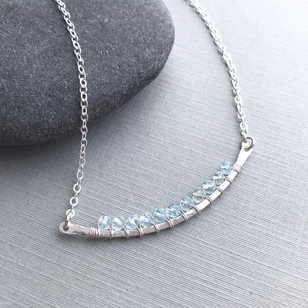 Curved Bar Necklace (Large) with Aquamarine