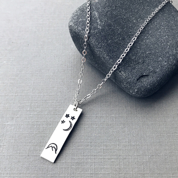 "The Mountains are Calling" Necklace - Long Bar