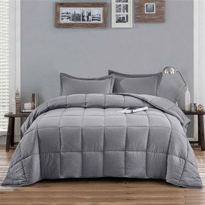 King Size Grey 3 Piece Microfiber Reversible Comforter Set Q280-KIGE3752