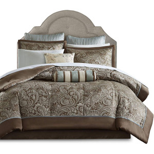 King 12 Piece Cotton Polyester Comforter Set Blue Paisley Q280-KIBL1987