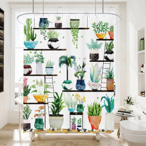 72-in. Watercolor Plants Botanical Floral Flower Pots Succulents Shower Curtain Q280-BFSCH2679362571