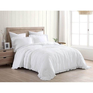 King Size White Ruffled Edge Microfiber Comforter Set Q280-WHKI5599