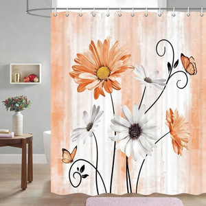 72"W x 78"H Orange Vibrant Floral Butterfly Polyester Shower Curtain Q280-ORRFDC7278